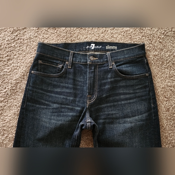 32 men 7 For All Mankind Slimmy Straight Jean Dark Wash 32x30 1/2" - Picture 4 of 16